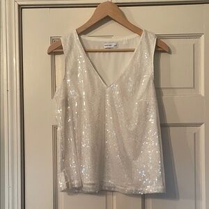 Nine West Sparkling Creamy White Sequin Tank Top—Size Small